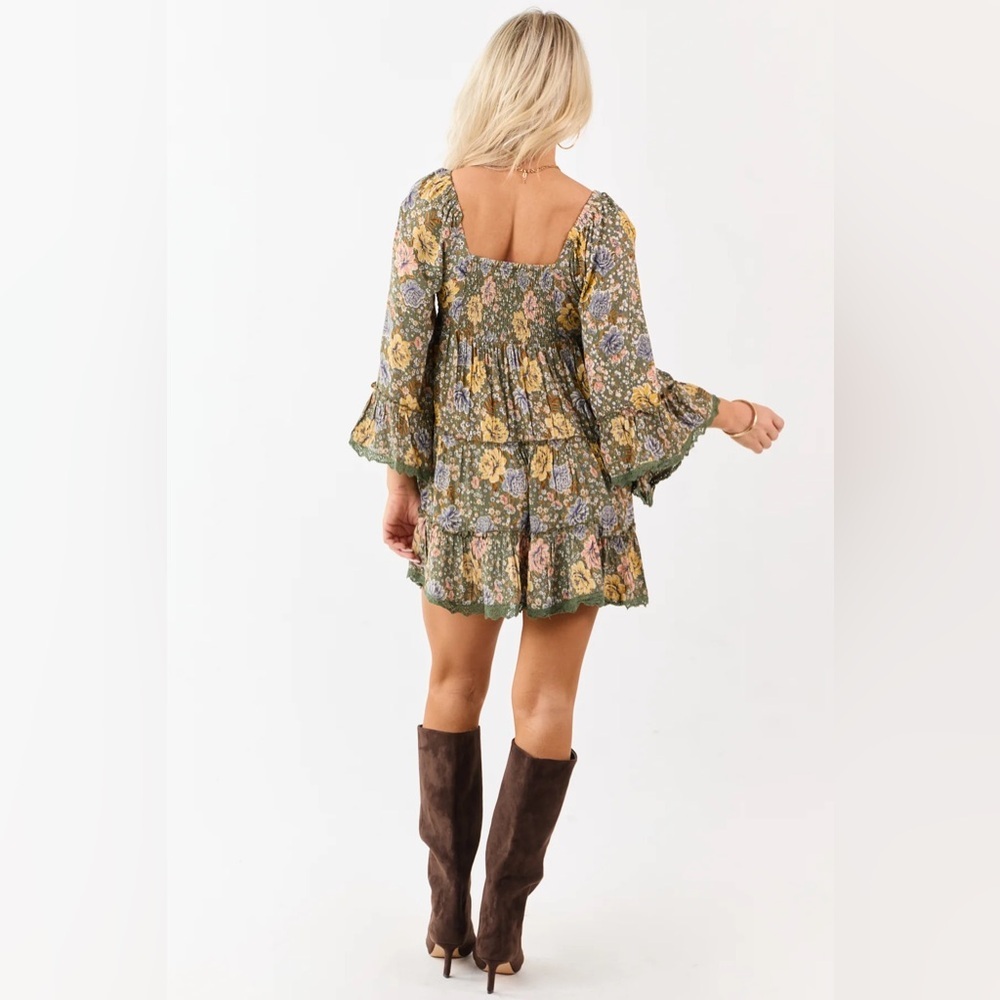 NWT Angie Clothing Boho Bell Sleeve Smocked Mini Dress - Picture 10 of 14